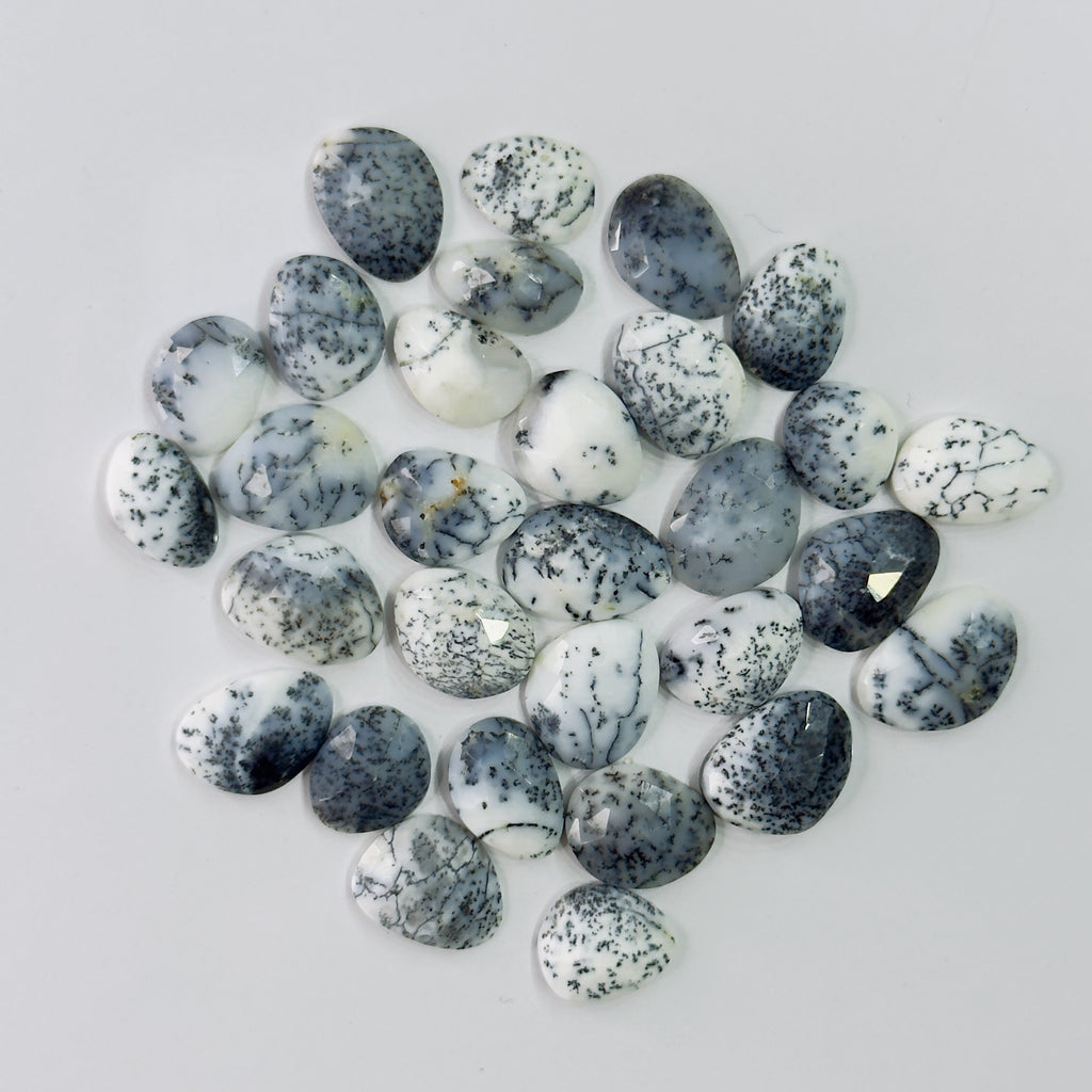 Collection of spotted stones on a light gray background