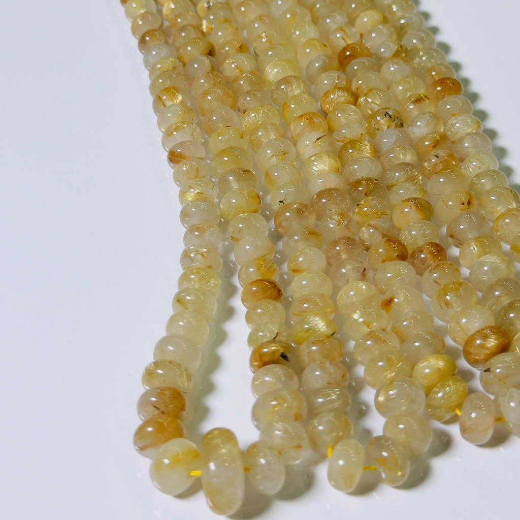 Golden Rutile Quartz Rondelle Beads