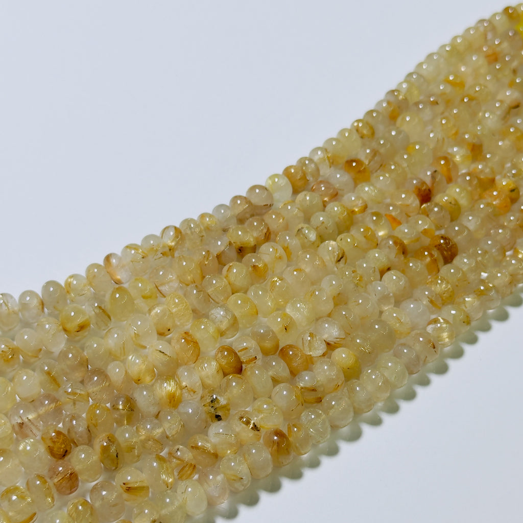 Golden Rutile Quartz Rondelle Beads