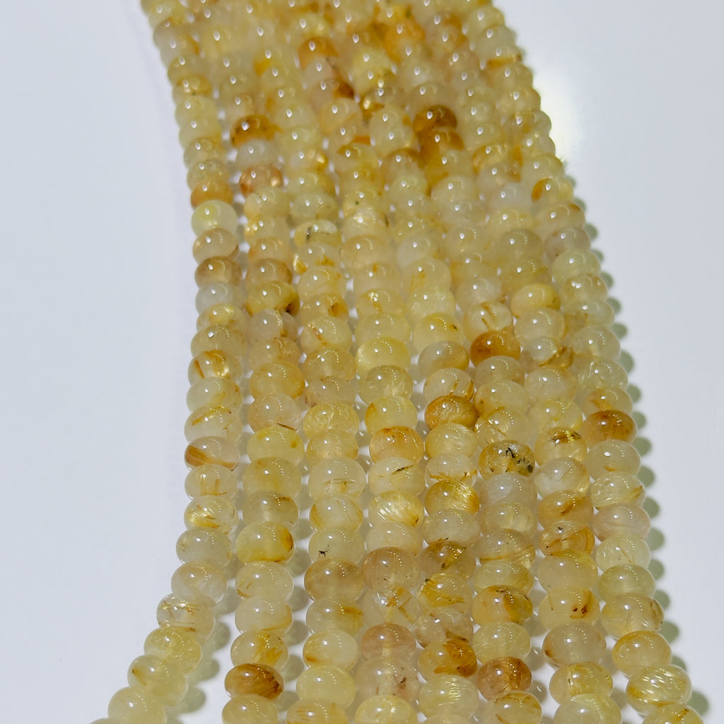 Golden Rutile Quartz Rondelle Beads